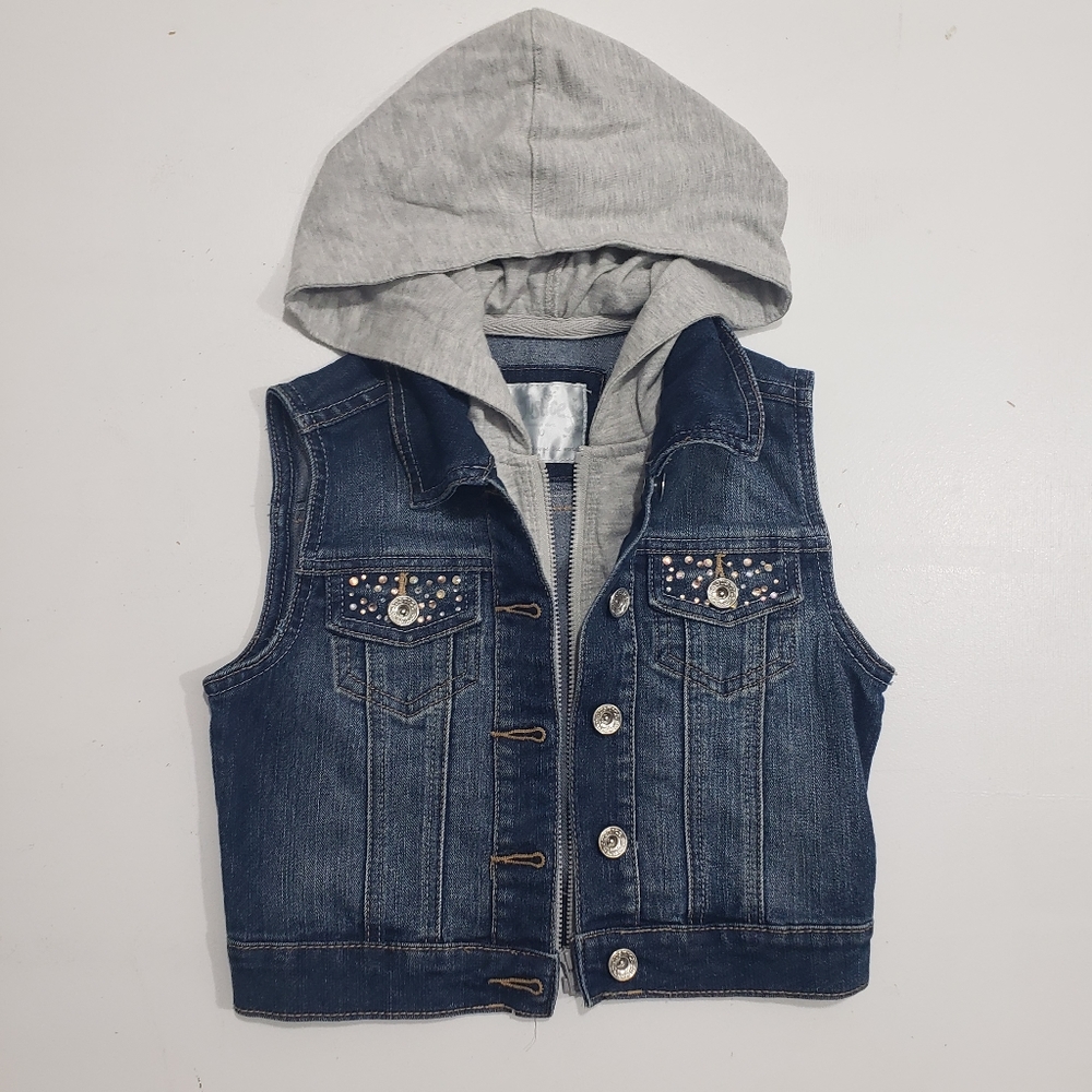 NEW Justice denim jean jacket sleeveless coat top hoodie - Girls size 10